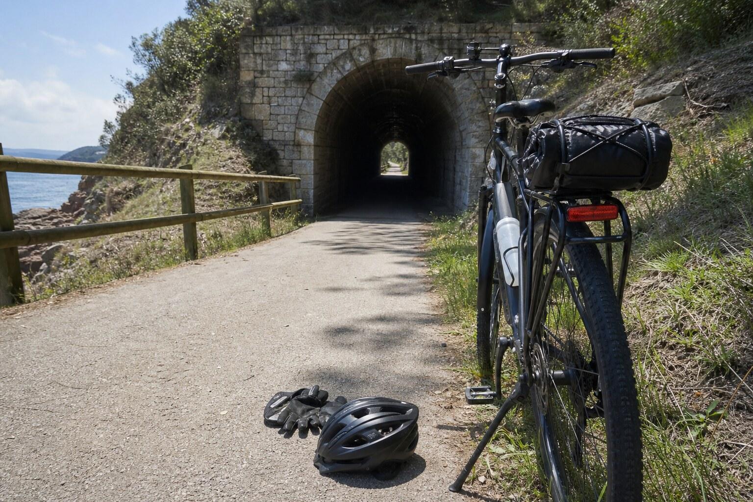 Cyclists riding through a former railway tunnel